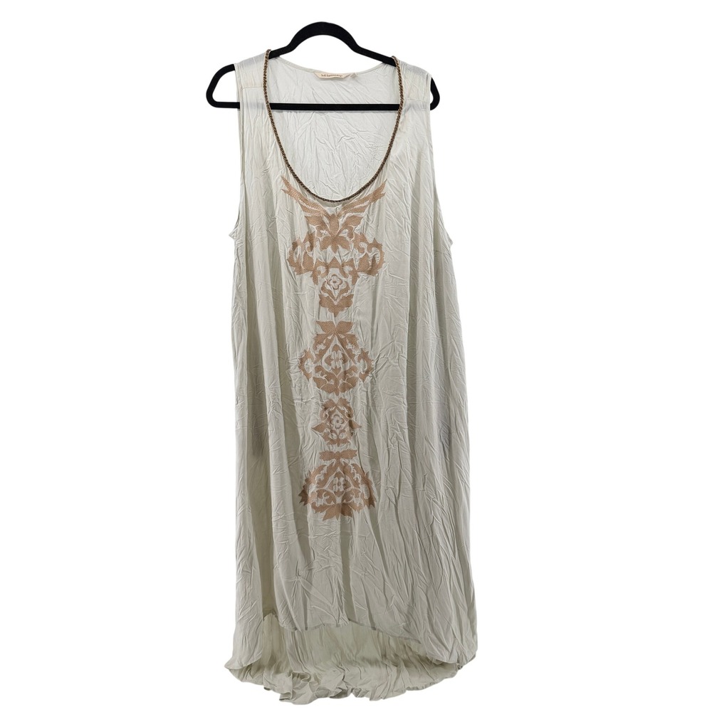 Soft Surroundings‎ Sheer Dress Embroidered Beaded 3X Sage Green Boho High Low